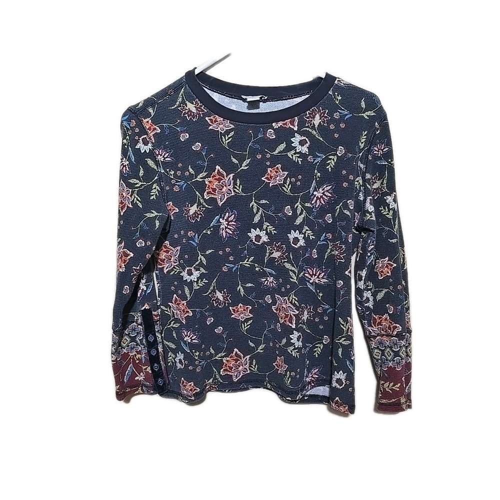 Sundance Clara Y2K Navy Blue Floral Swancore Thermal Preppy Top Womans Size PL